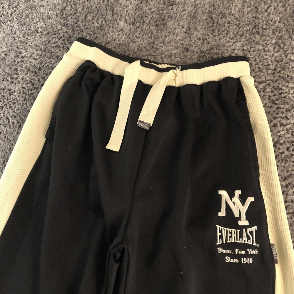 Everlast Pants Mens Large Black Track Knit Elastic Waist Side Stripe NY Logo